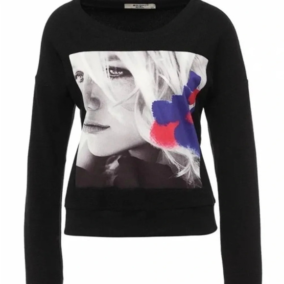 Bright Girl Tops - Bright Girl Printed Long Sleeve Black Sweatshirt Sporty NWT L/XL